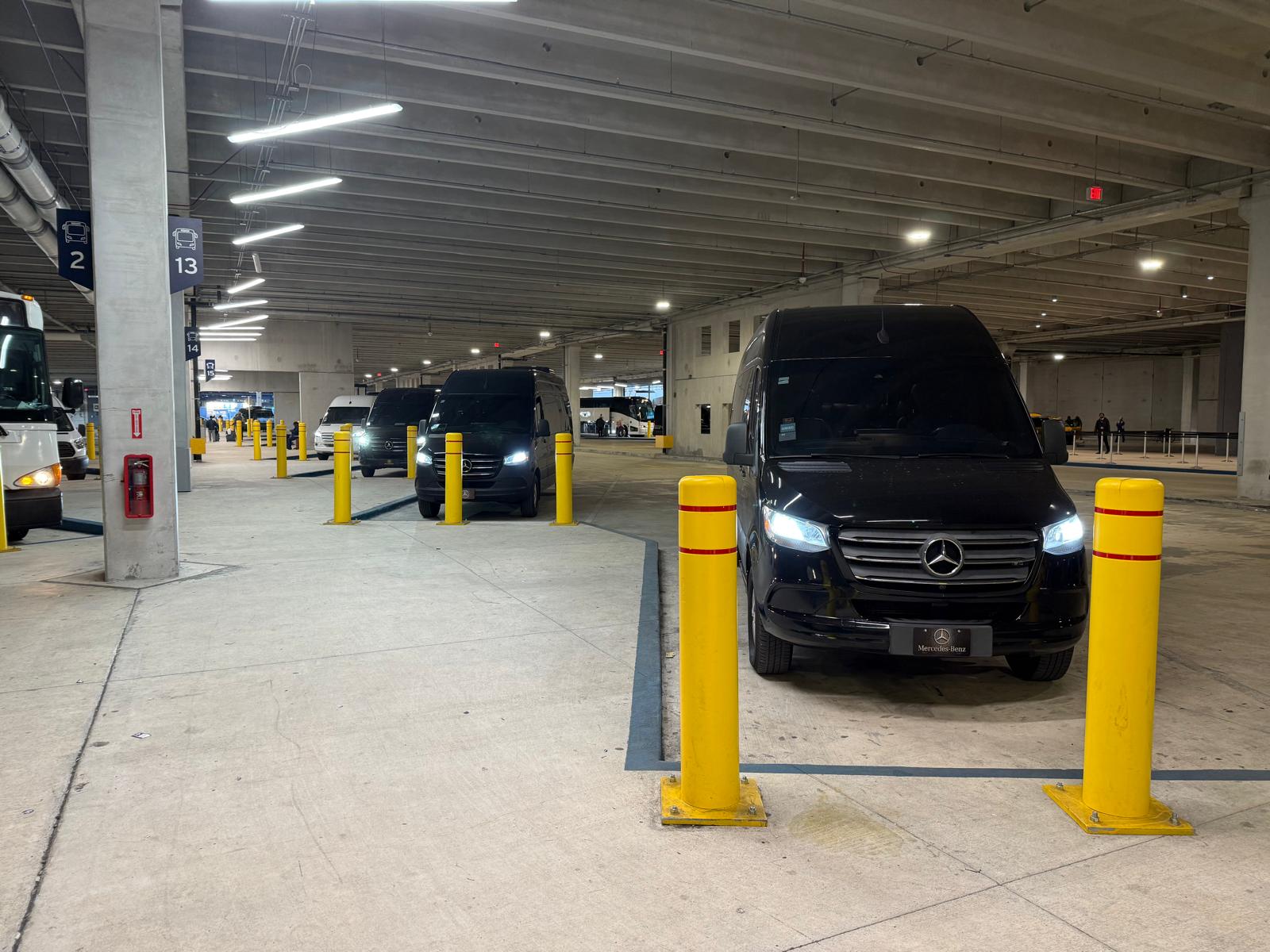 Miami Airport Shuttle and Limo van parked in garage